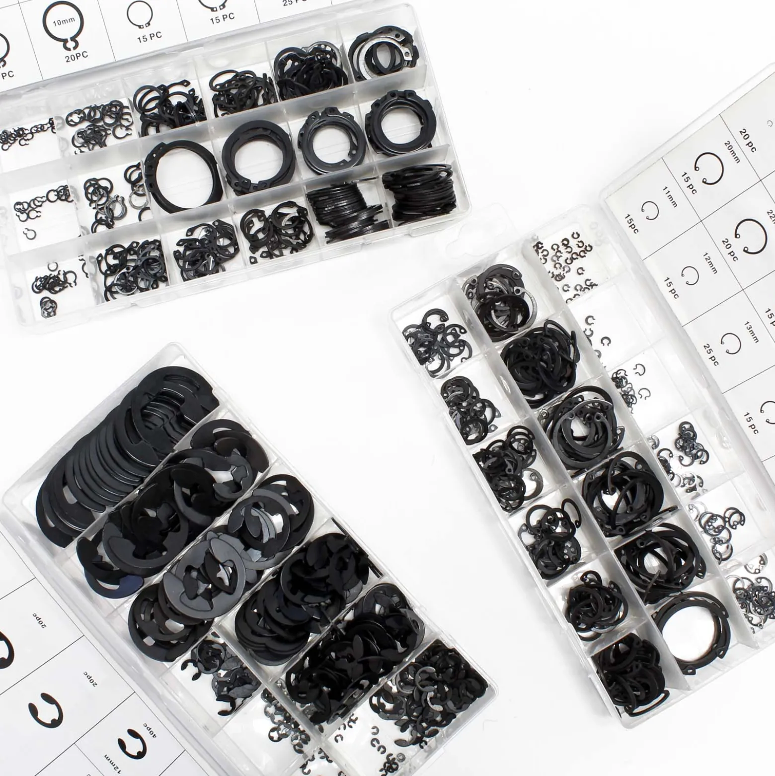 Wiltec Sicherheitsring Seegerring Set 900 teilig, 1,5-32 mm, Sprengring Sortiment in übersichtlicher Kunststoffbox, E Clips Innenringe Außenringe