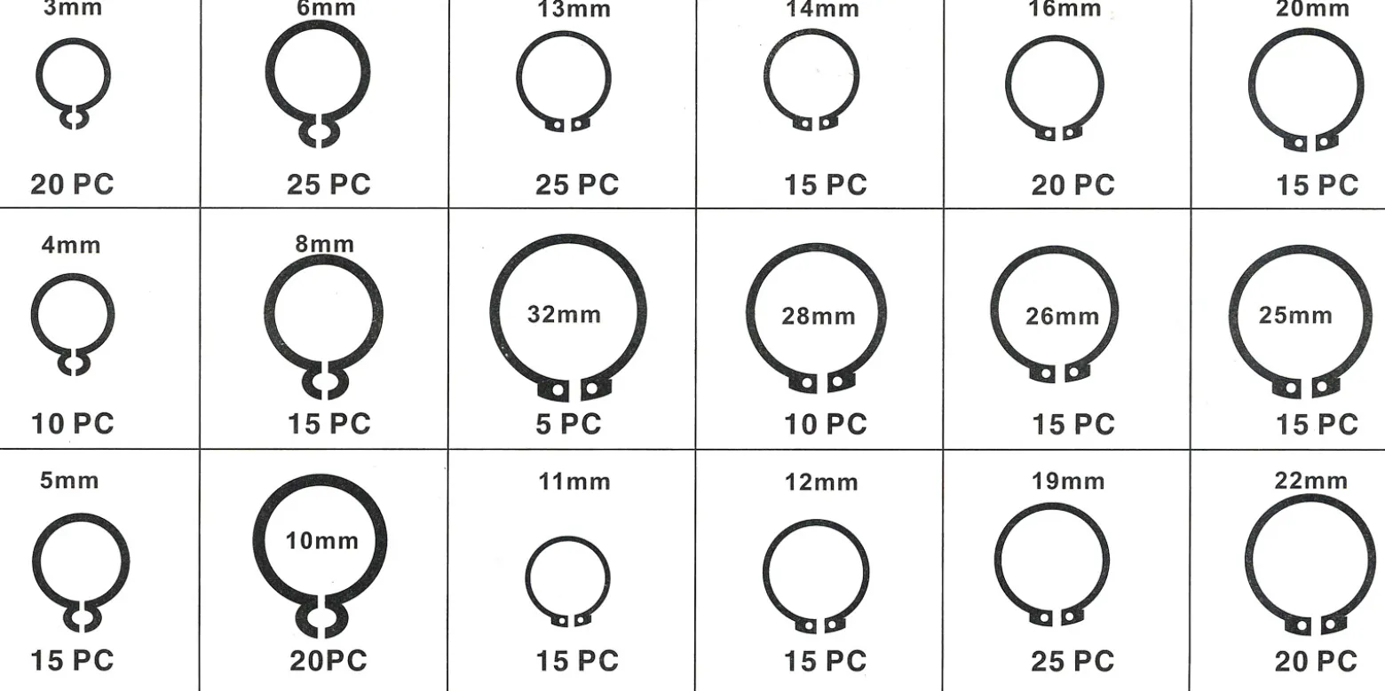 Wiltec Sicherheitsring Seegerring Set 900 teilig, 1,5-32 mm, Sprengring Sortiment in übersichtlicher Kunststoffbox, E Clips Innenringe Außenringe