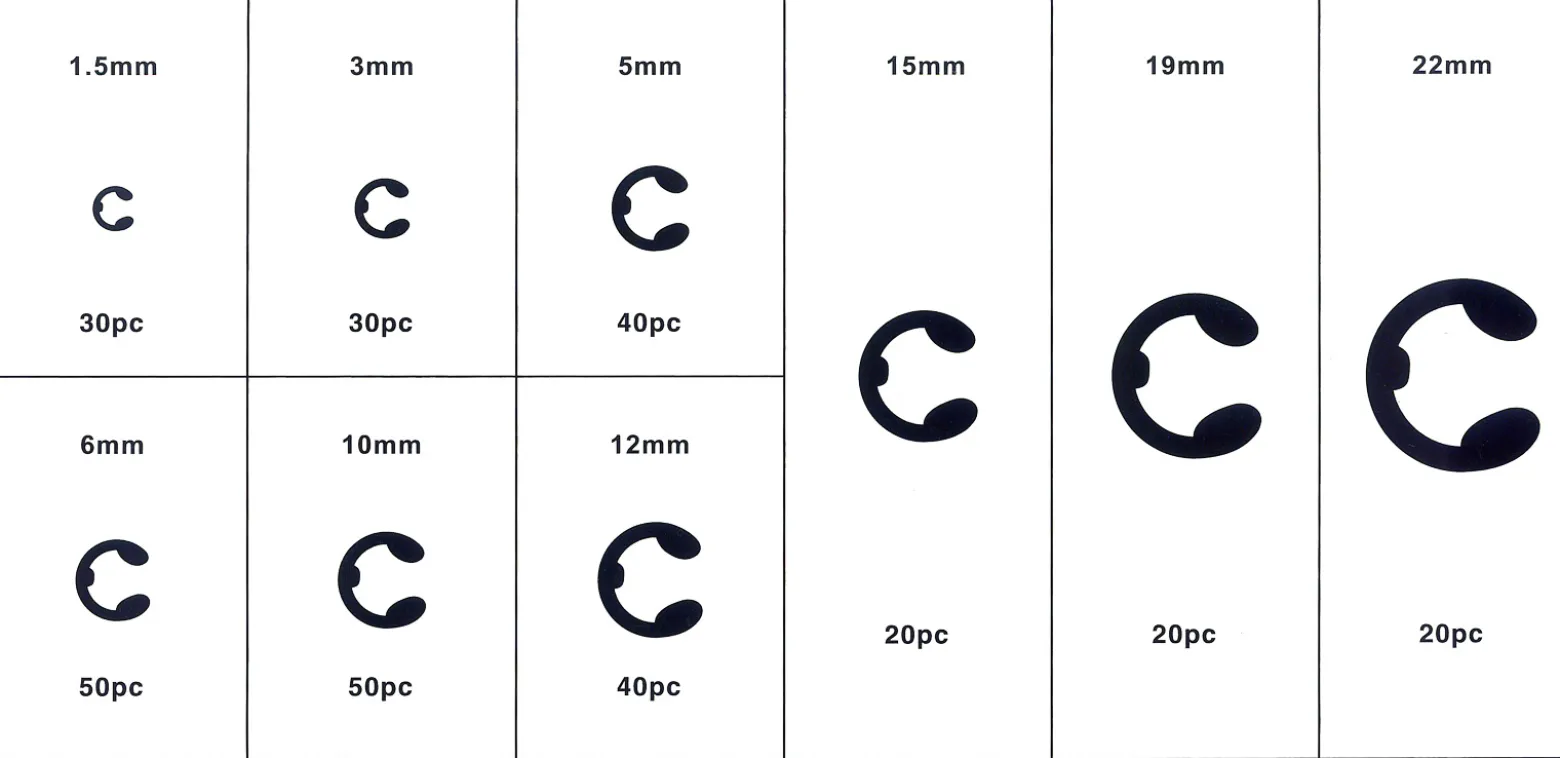 Wiltec Sicherheitsring Seegerring Set 900 teilig, 1,5-32 mm, Sprengring Sortiment in übersichtlicher Kunststoffbox, E Clips Innenringe Außenringe