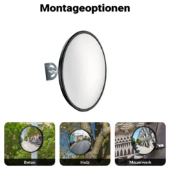 Wiltec Sicherheitsspiegel 30 cm konvex Schwarz, runder Überwachungsspiegel mit 160° Sichtfeld, Konvexspiegel für Innenbereiche