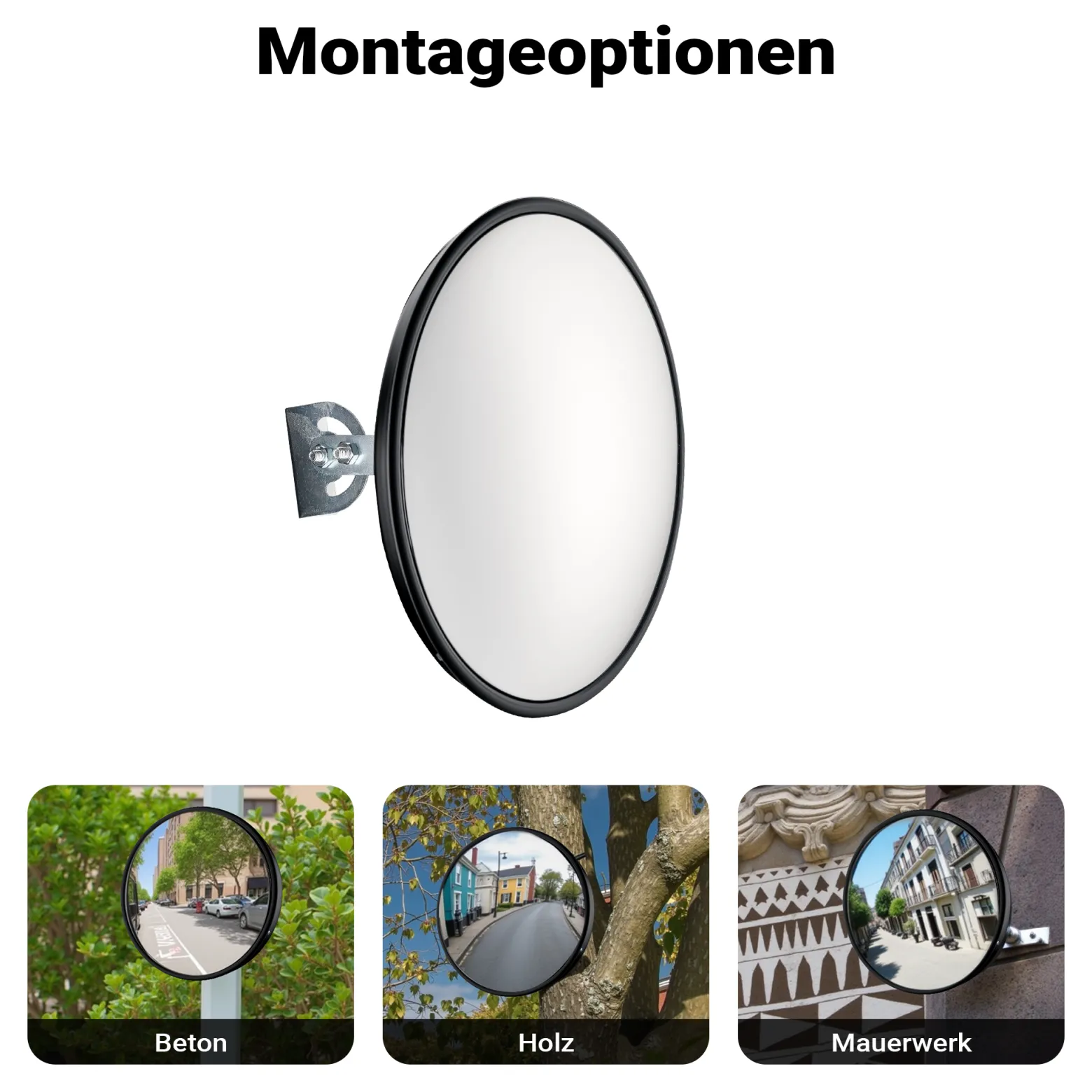 Wiltec Sicherheitsspiegel 30 cm konvex Schwarz, runder Überwachungsspiegel mit 160° Sichtfeld, Konvexspiegel für Innenbereiche