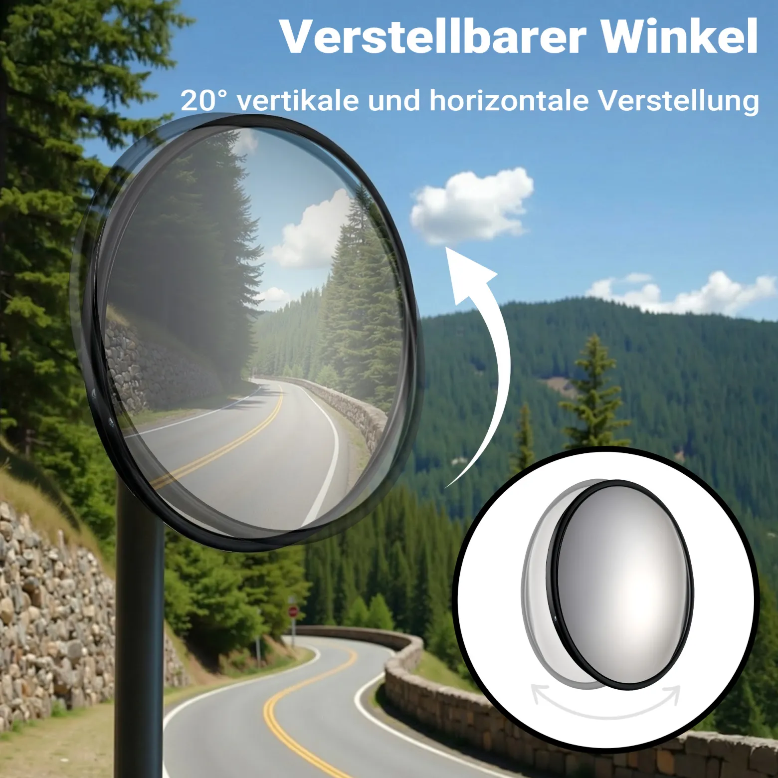 Wiltec Sicherheitsspiegel 60 cm konvex Schwarz, runder Überwachungsspiegel mit 160° Sichtfeld, Konvexspiegel für Innenbereiche