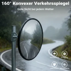 Wiltec Sicherheitsspiegel 60 cm konvex Schwarz, runder Überwachungsspiegel mit 160° Sichtfeld, Konvexspiegel für Innenbereiche