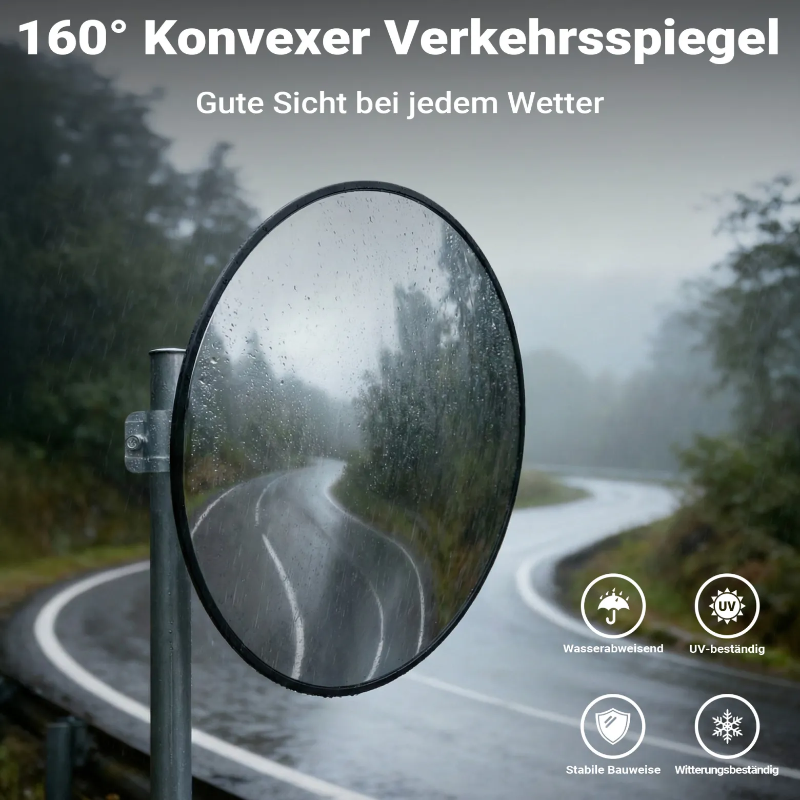 Wiltec Sicherheitsspiegel 80 cm konvex Schwarz, runder Überwachungsspiegel mit 160° Sichtfeld, Konvexspiegel für Innenbereiche