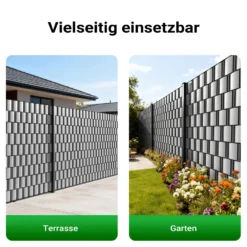 Wiltec Sichtschutz Streifen, 35mx19cm grau aus PVC 450g/m², mit 20 Clips, Zaunfolie