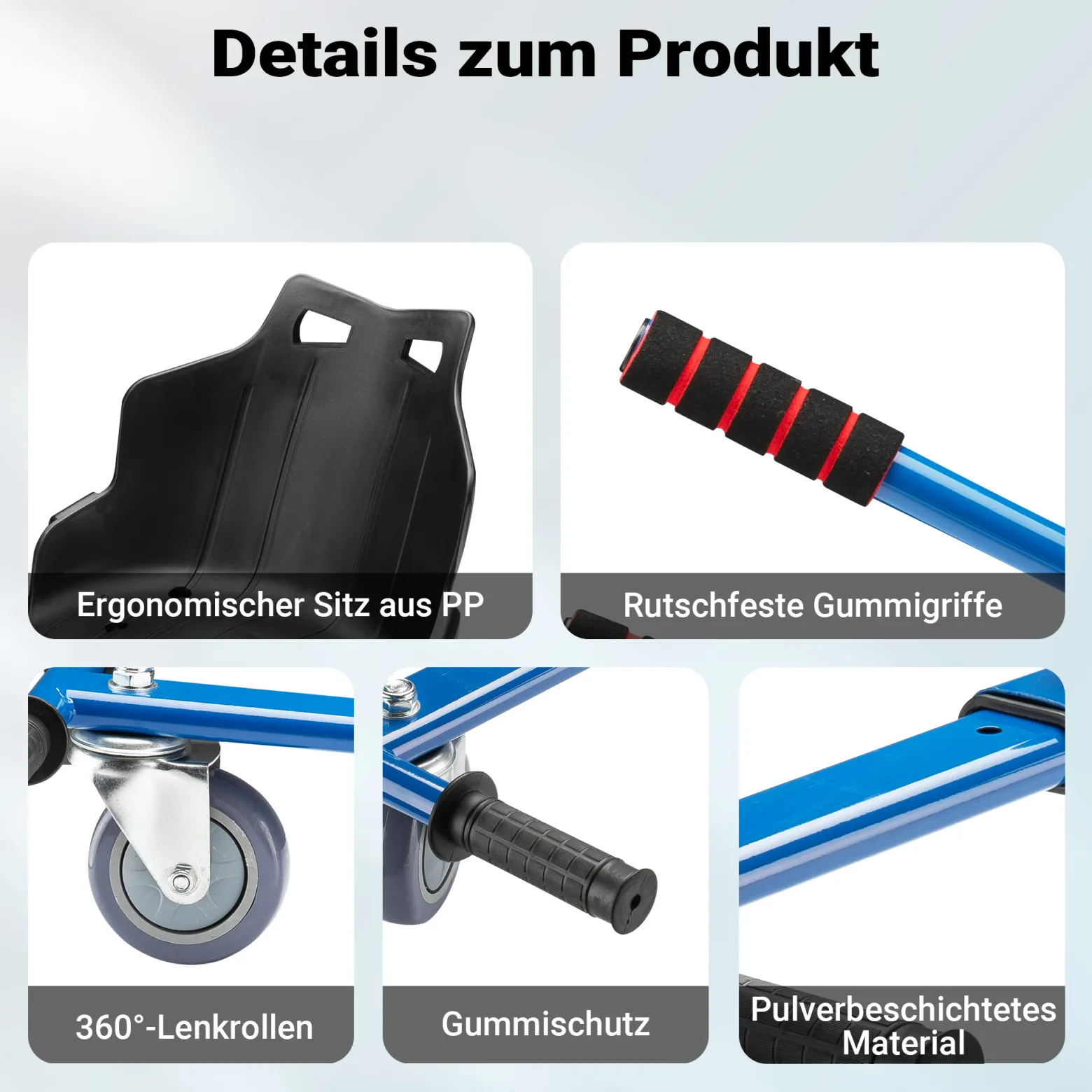 Wiltec Sitzscooter Blau, verstellbarer Kartsitz für Elektroscooter bis 120 kg, Sitzscooter kompatibel mit Hoverboards, ergonomischer Sitz