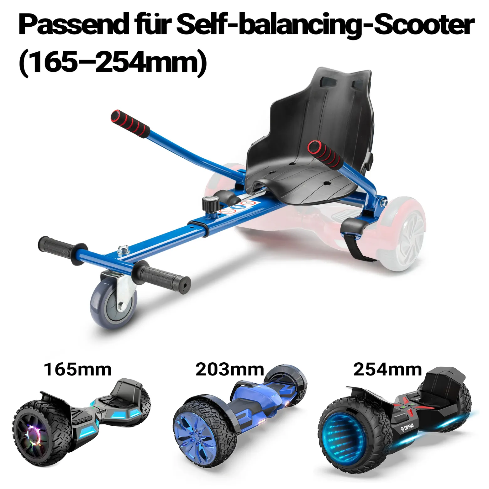 Wiltec Sitzscooter Blau, verstellbarer Kartsitz für Elektroscooter bis 120 kg, Sitzscooter kompatibel mit Hoverboards, ergonomischer Sitz