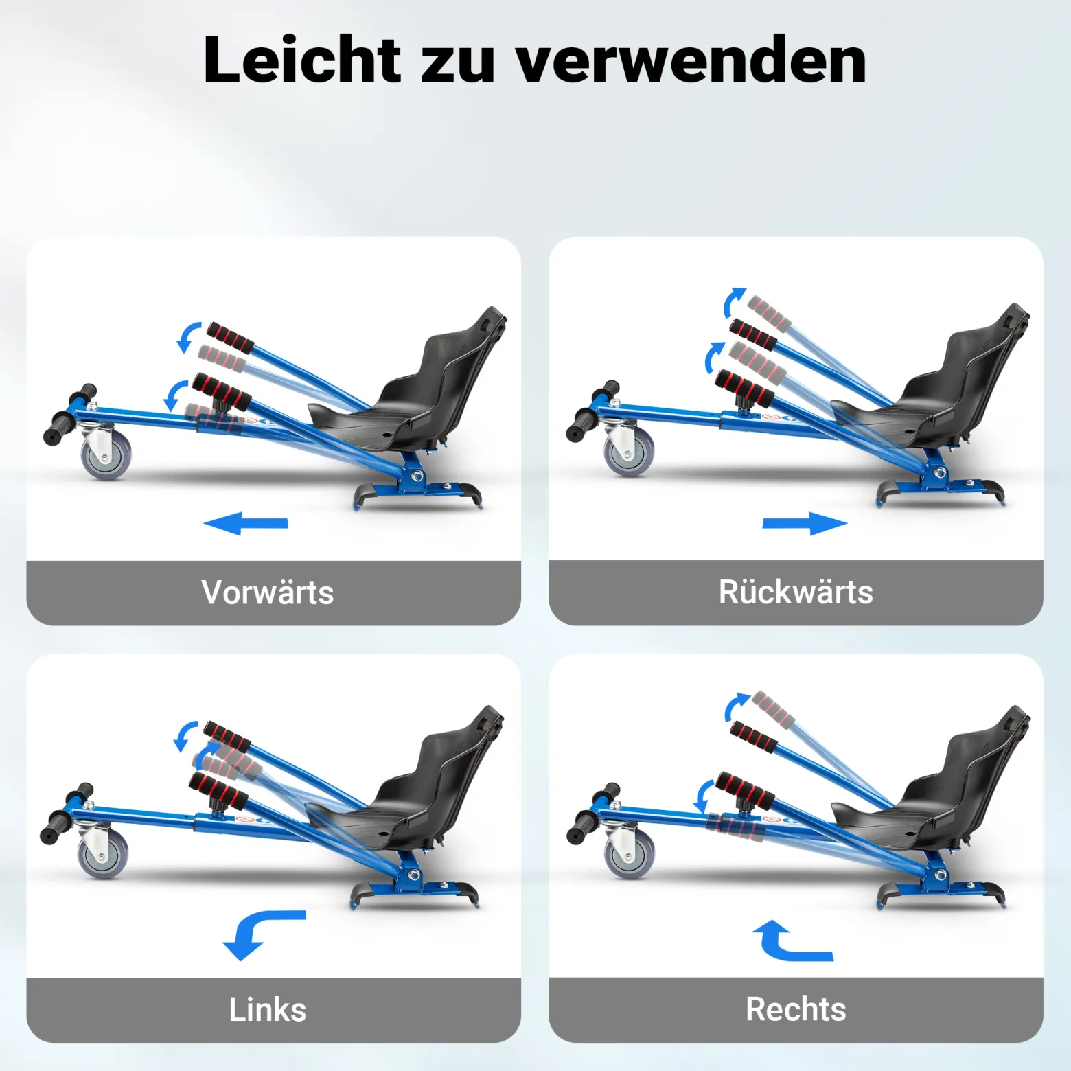 Wiltec Sitzscooter Blau, verstellbarer Kartsitz für Elektroscooter bis 120 kg, Sitzscooter kompatibel mit Hoverboards, ergonomischer Sitz