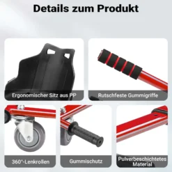Wiltec Sitzscooter Rot, verstellbarer Kartsitz für Elektroscooter bis 120 kg, Sitzscooter kompatibel mit Hoverboards, ergonomischer Sitz
