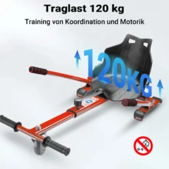 Wiltec Sitzscooter Rot, verstellbarer Kartsitz für Elektroscooter bis 120 kg, Sitzscooter kompatibel mit Hoverboards, ergonomischer Sitz
