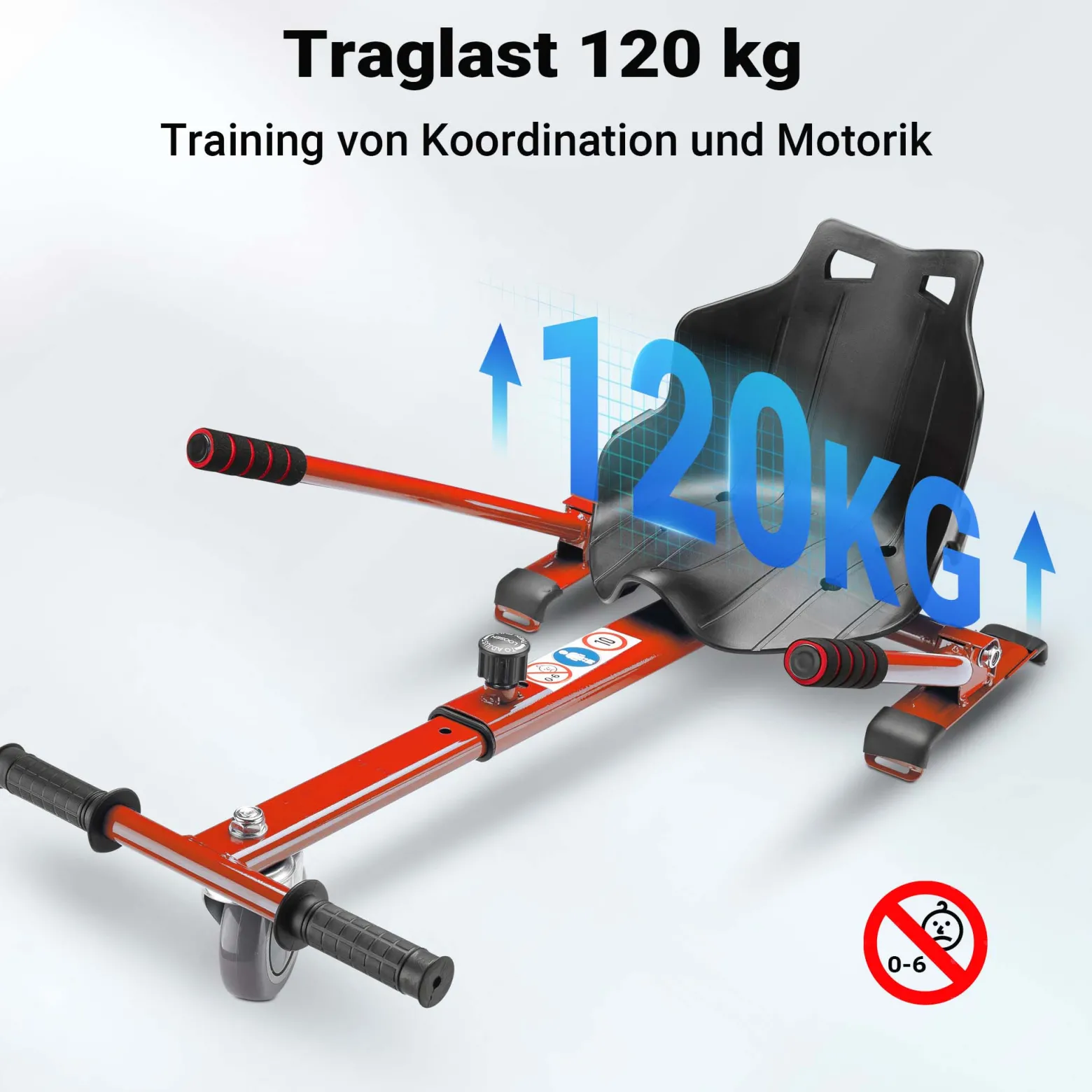 Wiltec Sitzscooter Rot, verstellbarer Kartsitz für Elektroscooter bis 120 kg, Sitzscooter kompatibel mit Hoverboards, ergonomischer Sitz
