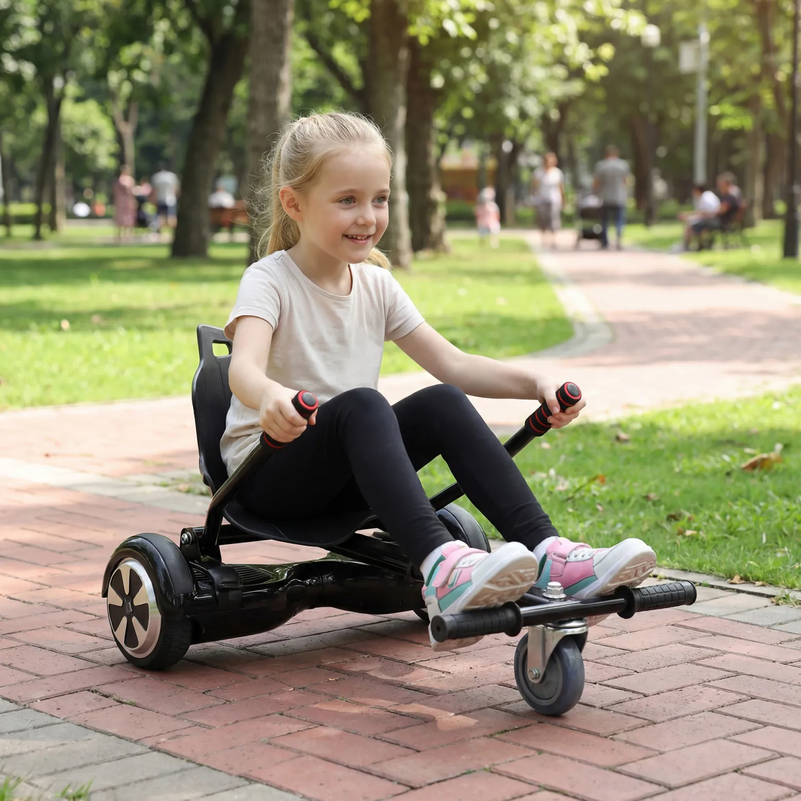 Wiltec Sitzscooter Schwarz, verstellbarer Kartsitz für Elektroscooter bis 120 kg, Sitzscooter kompatibel mit Hoverboards, ergonomischer Sitz