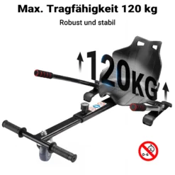 Wiltec Sitzscooter Schwarz, verstellbarer Kartsitz für Elektroscooter bis 120 kg, Sitzscooter kompatibel mit Hoverboards, ergonomischer Sitz