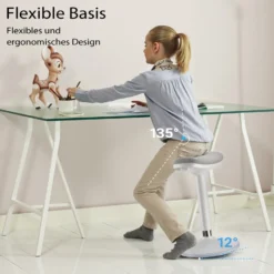 Wiltec Sitz- & Stehhocker grau, Drehhocker höhenverstellbar bis 82 cm, Polsterhocker bis 135 kg, moderner Hocker drehbar für Büro und Homeoffice