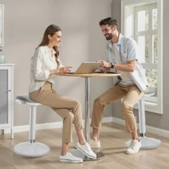 Wiltec Sitz- & Stehhocker grau, Drehhocker höhenverstellbar bis 82 cm, Polsterhocker bis 135 kg, moderner Hocker drehbar für Büro und Homeoffice