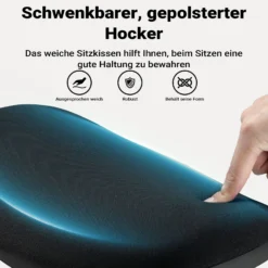 Wiltec Sitz- & Stehhocker schwarz, Drehhocker höhenverstellbar bis 82 cm, Polsterhocker bis 135 kg, moderner Hocker drehbar für Büro und Homeoffice