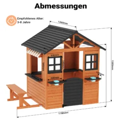 Wiltec Spielhaus für Kinder 178 x 126 x 158 cm aus Tannenholz, Kinderspielhaus für Outdoor, Gartenspielhaus mit Sitzbank und Blumentöpfe