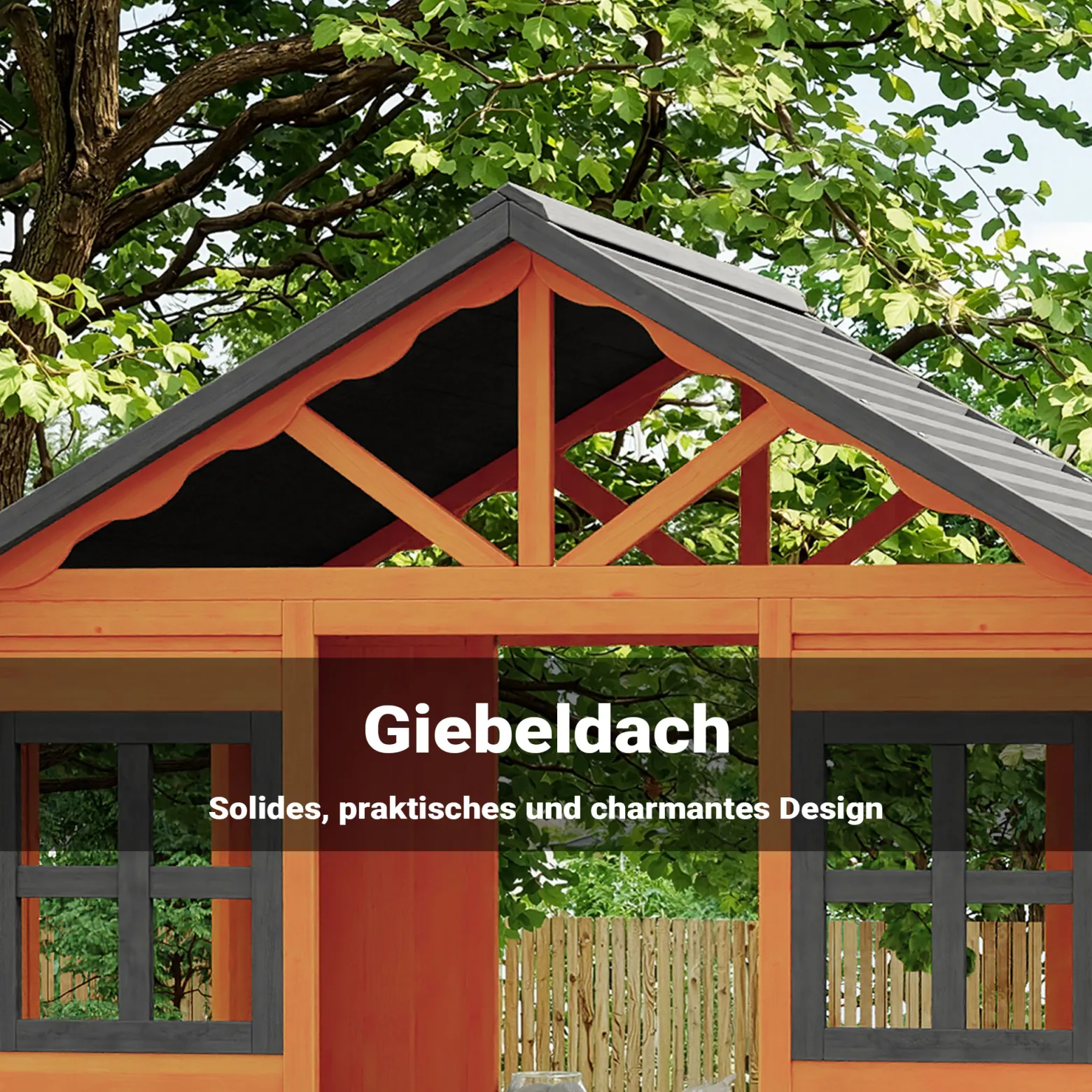 Wiltec Spielhaus für Kinder 178 x 126 x 158 cm aus Tannenholz, Kinderspielhaus für Outdoor, Gartenspielhaus mit Sitzbank und Blumentöpfe