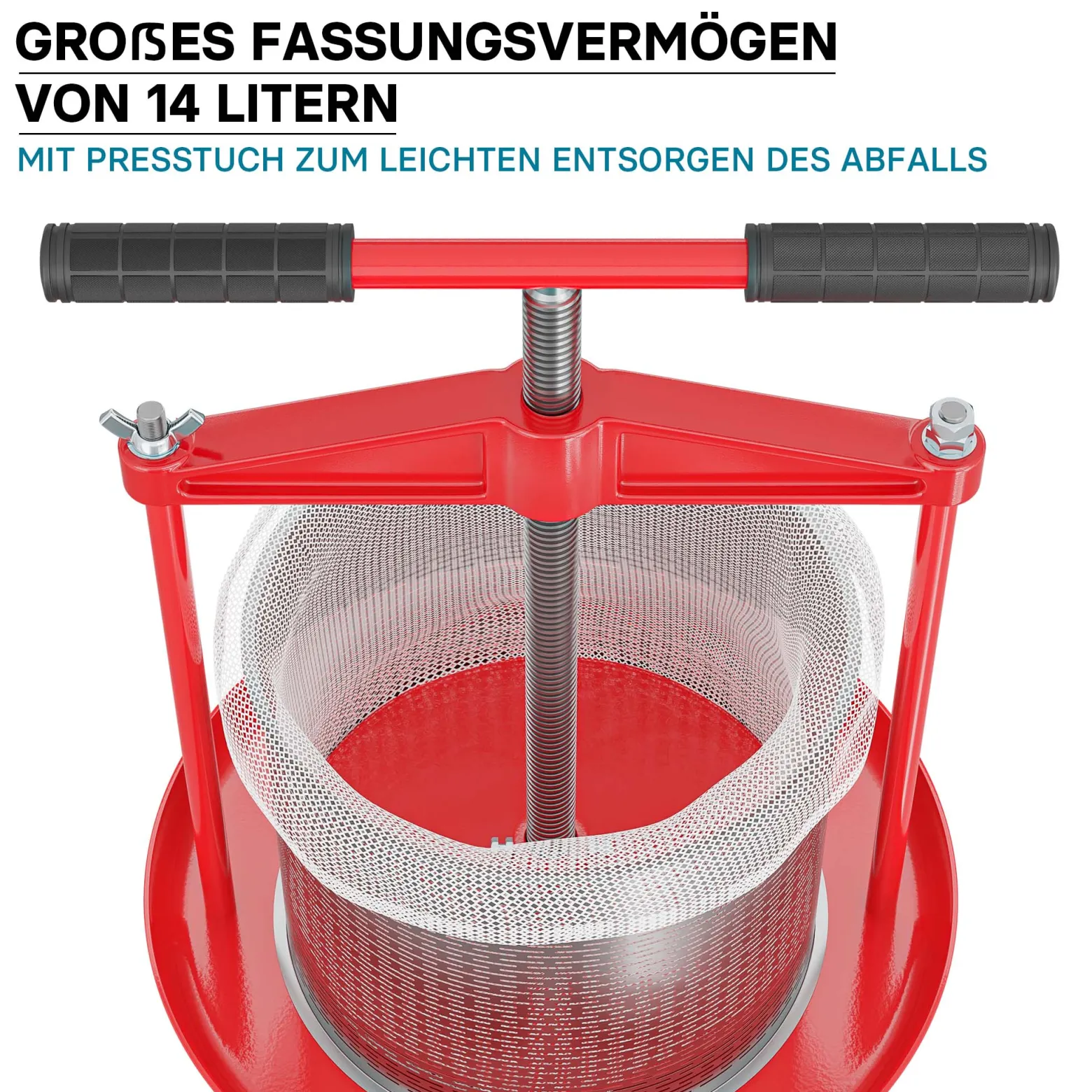 Wiltec Spindelpresse 14 L Obstpresse aus Edelstahl 66x58x47cm, einfach zu reinigen zum Herstellen von Apfelsaft Obstsaft Beerenpresse Weinpresse