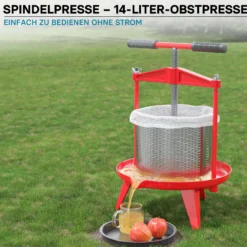 Wiltec Spindelpresse 14 L Obstpresse aus Edelstahl 66x58x47cm, einfach zu reinigen zum Herstellen von Apfelsaft Obstsaft Beerenpresse Weinpresse