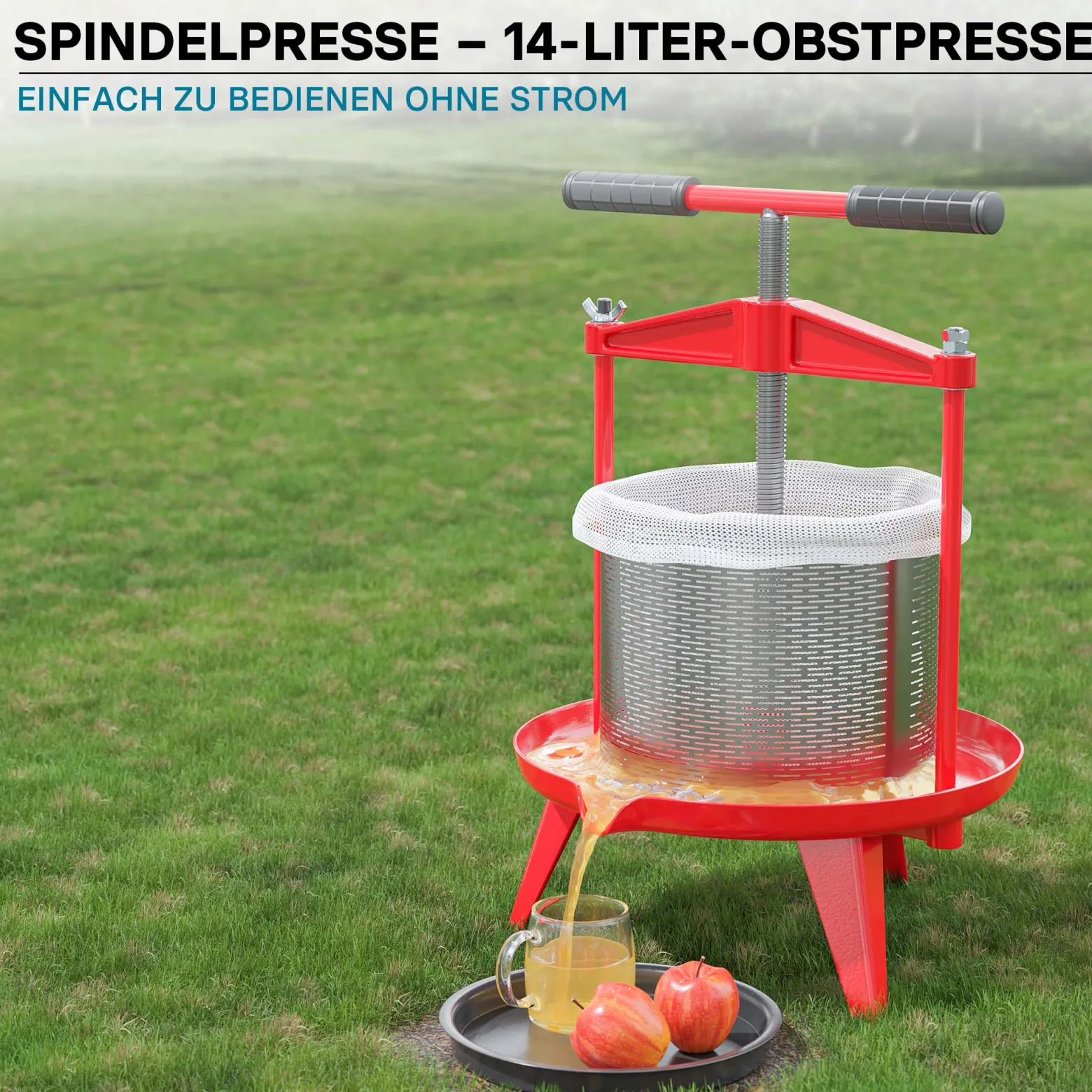 Wiltec Spindelpresse 14 L Obstpresse aus Edelstahl 66x58x47cm, einfach zu reinigen zum Herstellen von Apfelsaft Obstsaft Beerenpresse Weinpresse
