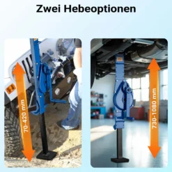 Wiltec Stahlwinde 3000 kg mit Bauhöhe 725 mm, 350 mm Hubhöhe, Robuste Zahnstangenwinde, Hubwinde mit 2 Ansätzen, Stockwinde