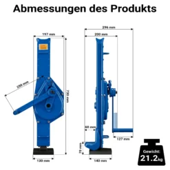 Wiltec Stahlwinde 3000 kg mit Bauhöhe 725 mm, 350 mm Hubhöhe, Robuste Zahnstangenwinde, Hubwinde mit 2 Ansätzen, Stockwinde