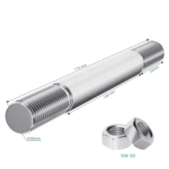 Wiltec Standard Steckachse 150 x 20 mm für Schubkarre, Nabenbreite 110 mm, Achse für Schubkarren Rad, Trolley, Sackkarre, Handwagen