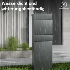 Wiltec Standbriefkasten mit Zeitungsrolle in Anthrazit 395 x 142 x 1150 mm aus Stahl, Briefkasten mit Zeitungsfach, Postkasten mit 2 Schlüssel