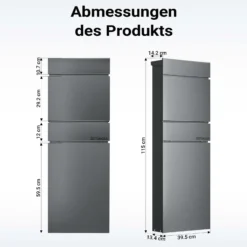 Wiltec Standbriefkasten mit Zeitungsrolle in Anthrazit 395 x 142 x 1150 mm aus Stahl, Briefkasten mit Zeitungsfach, Postkasten mit 2 Schlüssel