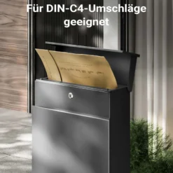 Wiltec Standbriefkasten mit Zeitungsrolle in Anthrazit 395 x 142 x 1150 mm aus Stahl, Briefkasten mit Zeitungsfach, Postkasten mit 2 Schlüssel
