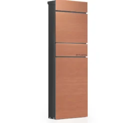 Wiltec Standbriefkasten mit Zeitungsrolle in Holzoptik 395 x 142 x 1150 mm aus Stahl, Briefkasten mit Zeitungsfach, Postkasten mit 2 Schlüssel