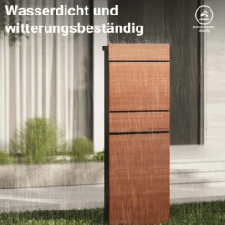 Wiltec Standbriefkasten mit Zeitungsrolle in Holzoptik 395 x 142 x 1150 mm aus Stahl, Briefkasten mit Zeitungsfach, Postkasten mit 2 Schlüssel