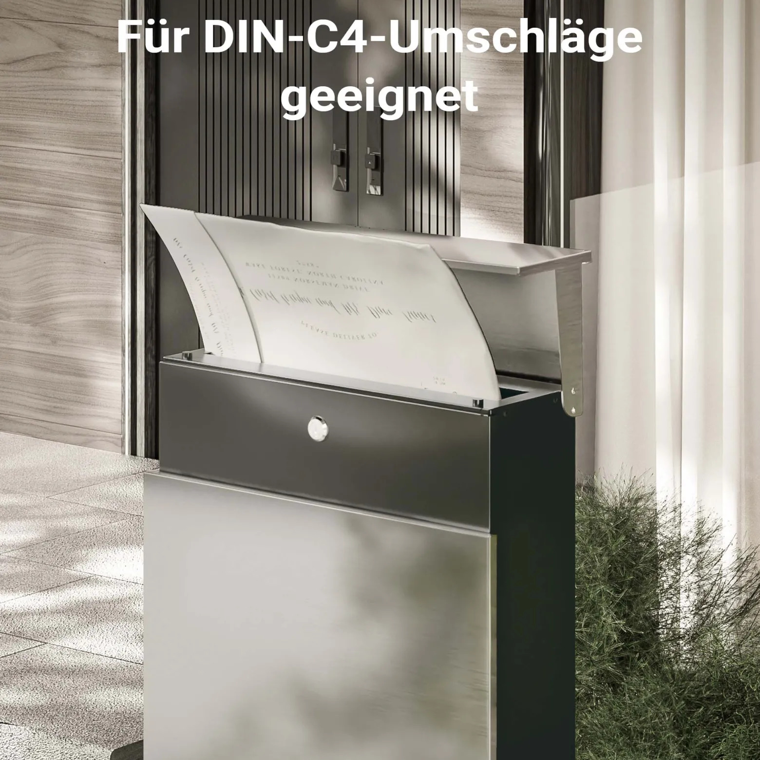 Wiltec Standbriefkasten mit Zeitungsrolle in Silberfarben 395 x 142 x 1150 mm aus Stahl, Briefkasten mit Zeitungsfach, Postkasten mit 2 Schlüssel