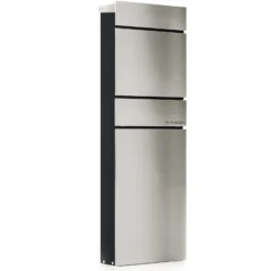 Wiltec Standbriefkasten mit Zeitungsrolle in Silberfarben 395 x 142 x 1150 mm aus Stahl, Briefkasten mit Zeitungsfach, Postkasten mit 2 Schlüssel