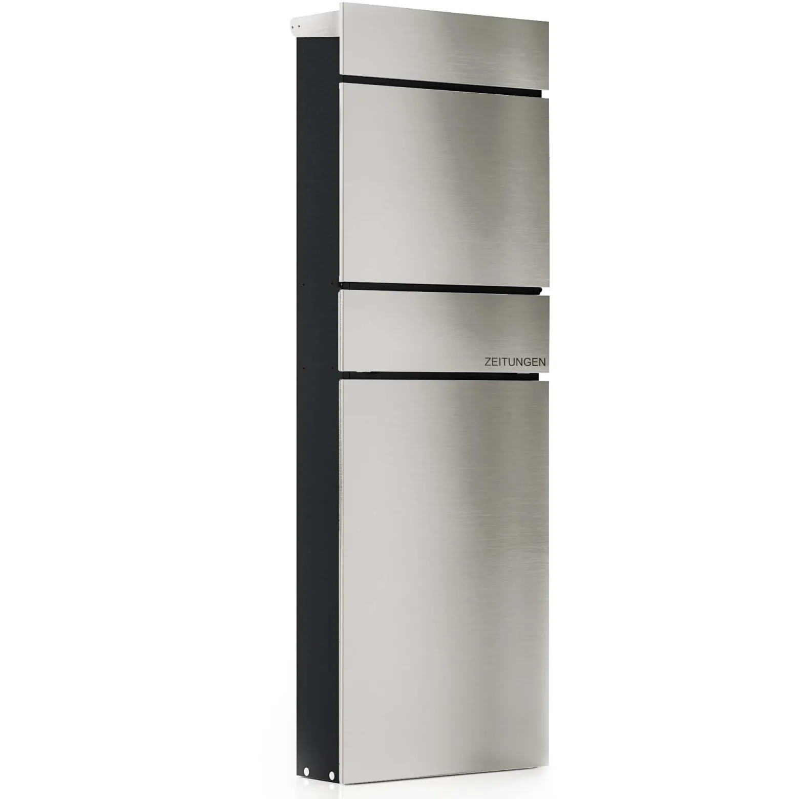 Wiltec Standbriefkasten mit Zeitungsrolle in Silberfarben 395 x 142 x 1150 mm aus Stahl, Briefkasten mit Zeitungsfach, Postkasten mit 2 Schlüssel