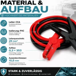 Wiltec Starthilfekabel 350 A 25 mm² 3 m mit Überspannungsschutz für Benzin- u. Dieselmotoren