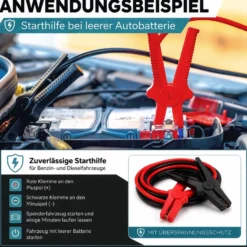 Wiltec Starthilfekabel 350 A 25 mm² 3 m mit Überspannungsschutz für Benzin- u. Dieselmotoren