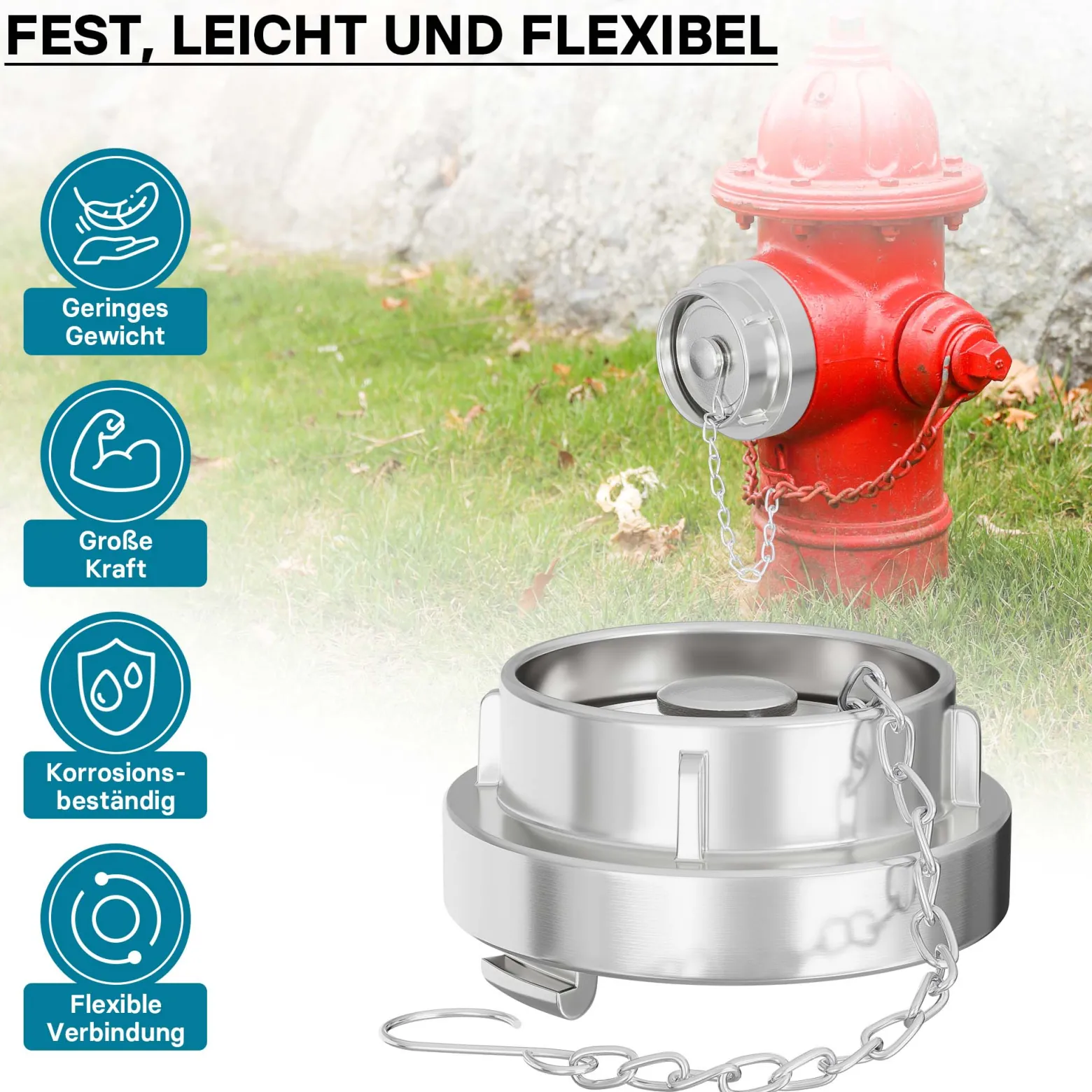 Wiltec Storz Blindkupplung C 52mm 2" mit Kette aus Aluminium zum temporären Verschließen von Storzabgängen
