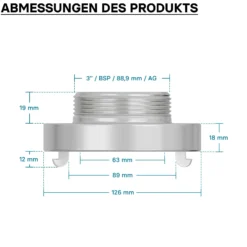 Wiltec Storz Kupplung B 75mm Festkupplung mit Außengewinde 3