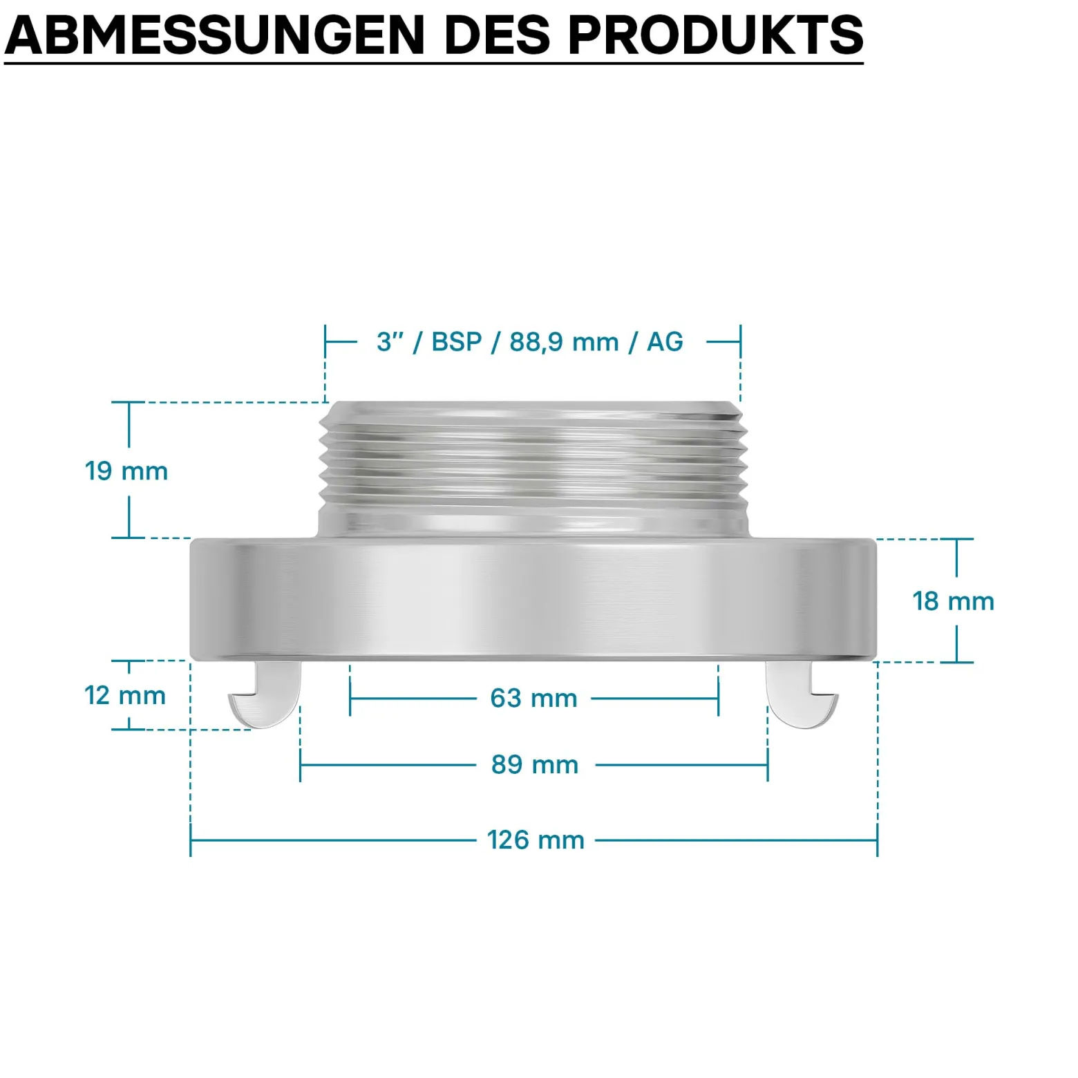 Wiltec Storz Kupplung B 75mm Festkupplung mit Außengewinde 3" 87,45mm aus Aluminium B Schlauchkupplung