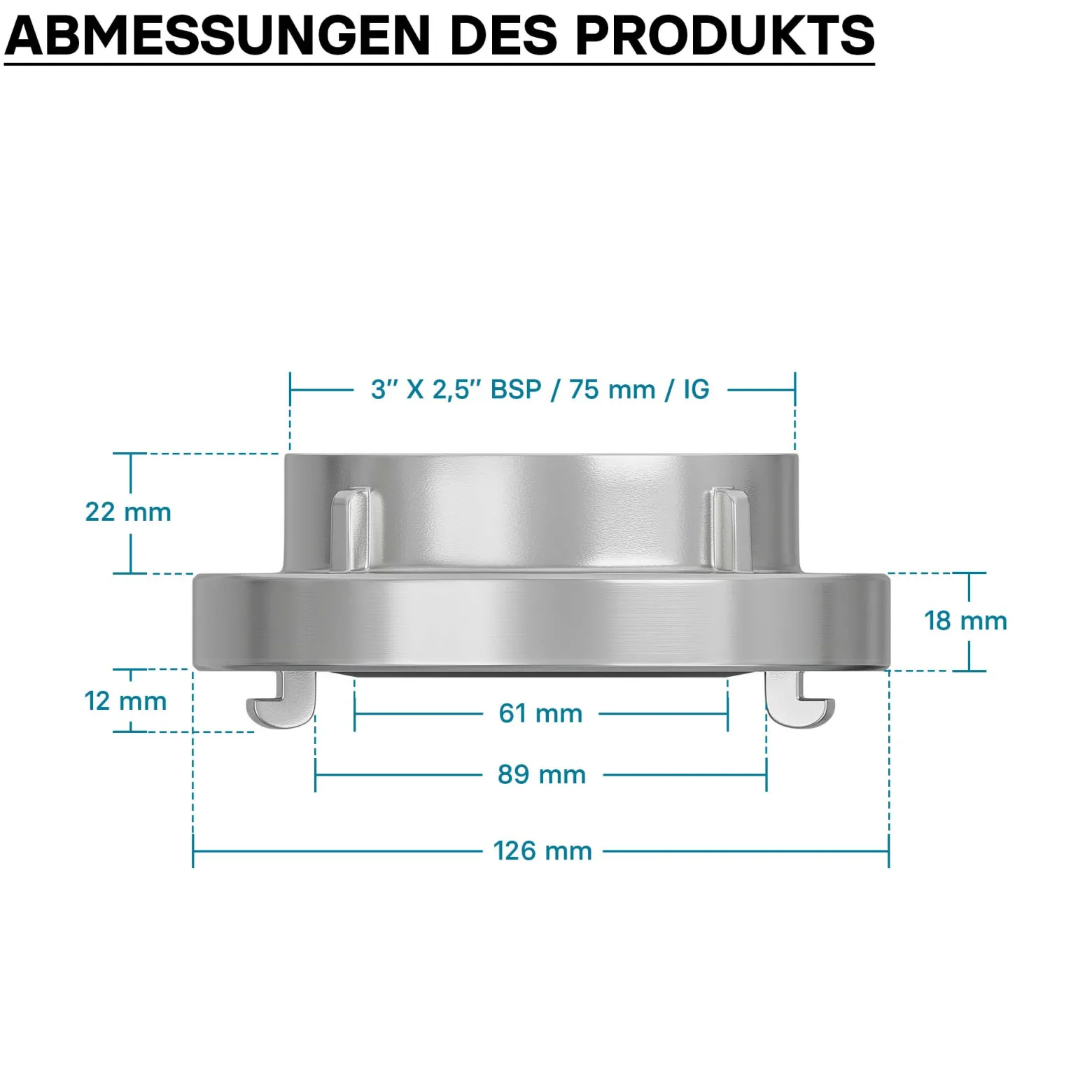 Wiltec Storz Kupplung B 75mm Festkupplung 75-B mit Innengewinde 3"X2,5" BSP aus Aluminium B Schlauchkupplung