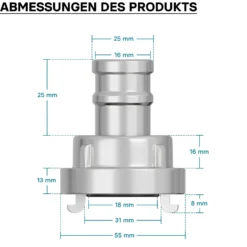 Wiltec Storz Kupplung D 25mm Druckkupplung mit langem Stutzen Schlauchkupplung aus Aluminium