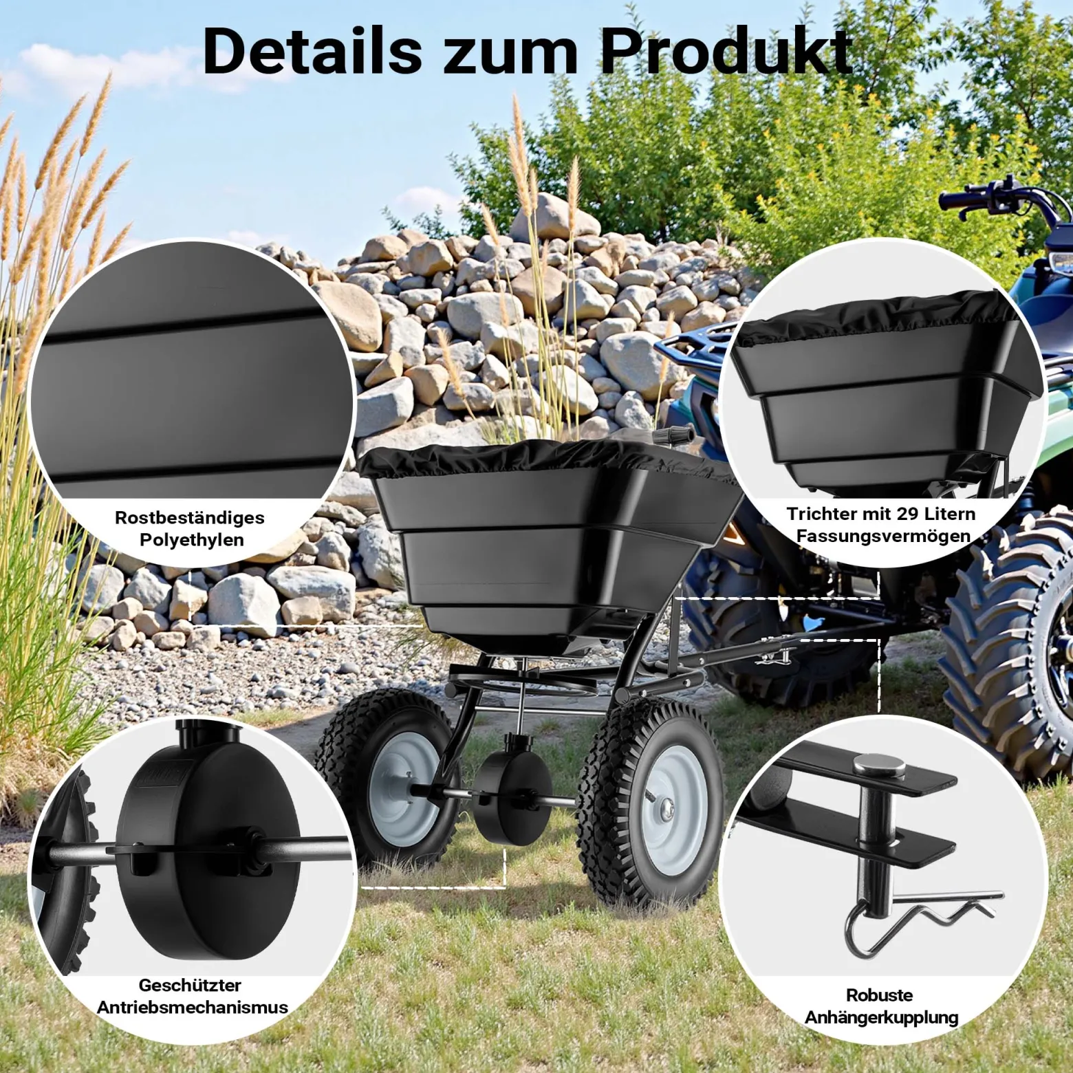Wiltec Streuwagen GT1507 29L für Dünger, Saatgut, Streusalz, Sand gleichmäßiges Streuen