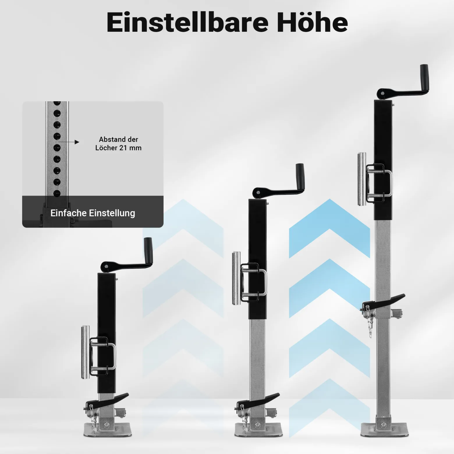 Wiltec Stützfuß 900 kg Kurbel oben mit Schwenkhalterung, höhenverstellbare Anhängerstütze mit Fußpedal, Abstellstütze für Wohnwagen und Anhänger, Wohnwagenstütze mit Sicherungsstift