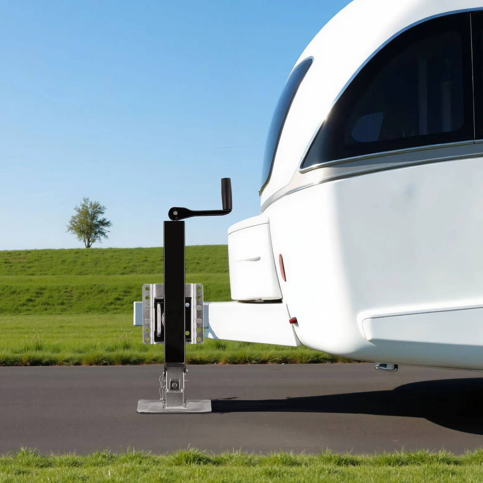 Wiltec Stützfuß 900 kg Kurbel oben mit Schwenkhalterung, höhenverstellbare Anhängerstütze mit Fußpedal, Abstellstütze für Wohnwagen und Anhänger, Wohnwagenstütze mit Sicherungsstift