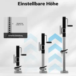 Wiltec Stützfuß 900 kg Kurbel seitlich mit Schwenkhalterung, höhenverstellbare Anhängerstütze mit Fußpedal, Abstellstütze für Wohnwagen und Anhänger, Wohnwagenstütze mit Sicherungsstift