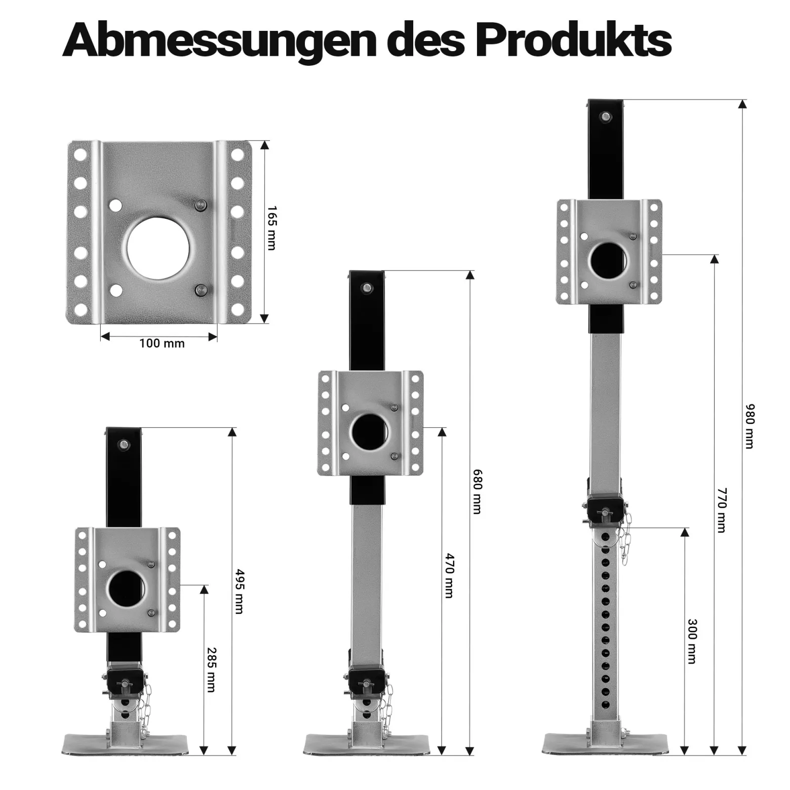 Wiltec Stützfuß 900 kg Kurbel seitlich mit Schwenkhalterung, höhenverstellbare Anhängerstütze mit Fußpedal, Abstellstütze für Wohnwagen und Anhänger, Wohnwagenstütze mit Sicherungsstift
