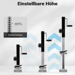 Wiltec Stützfuß 900 kg Kurbel seitlich mit Rohrhalterung, höhenverstellbare Anhängerstütze mit Fußpedal, Abstellstütze für Wohnwagen und Anhänger, Wohnwagenstütze mit Sicherungsstift