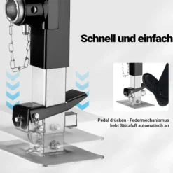 Wiltec Stützfuß 900 kg Kurbel seitlich mit Rohrhalterung, höhenverstellbare Anhängerstütze mit Fußpedal, Abstellstütze für Wohnwagen und Anhänger, Wohnwagenstütze mit Sicherungsstift
